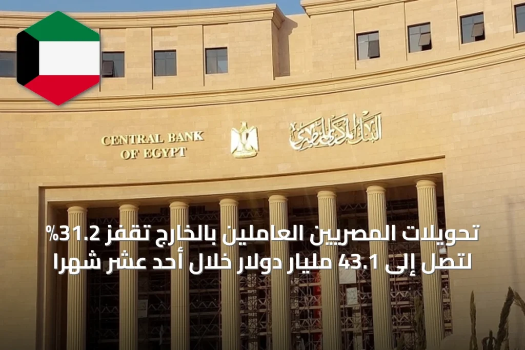 تحويلات المصريين العاملين بالخارج تقفز 31.2% لتصل إلى 43.1 مليار دولار خلال أحد عشر شهراً