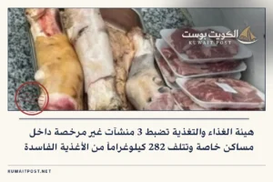 هيئة الغذاء والتغذية تضبط 3 منشآت غير مرخصة داخل مساكن خاصة وتتلف 282 كيلوغراماً من الأغذية الفاسدة